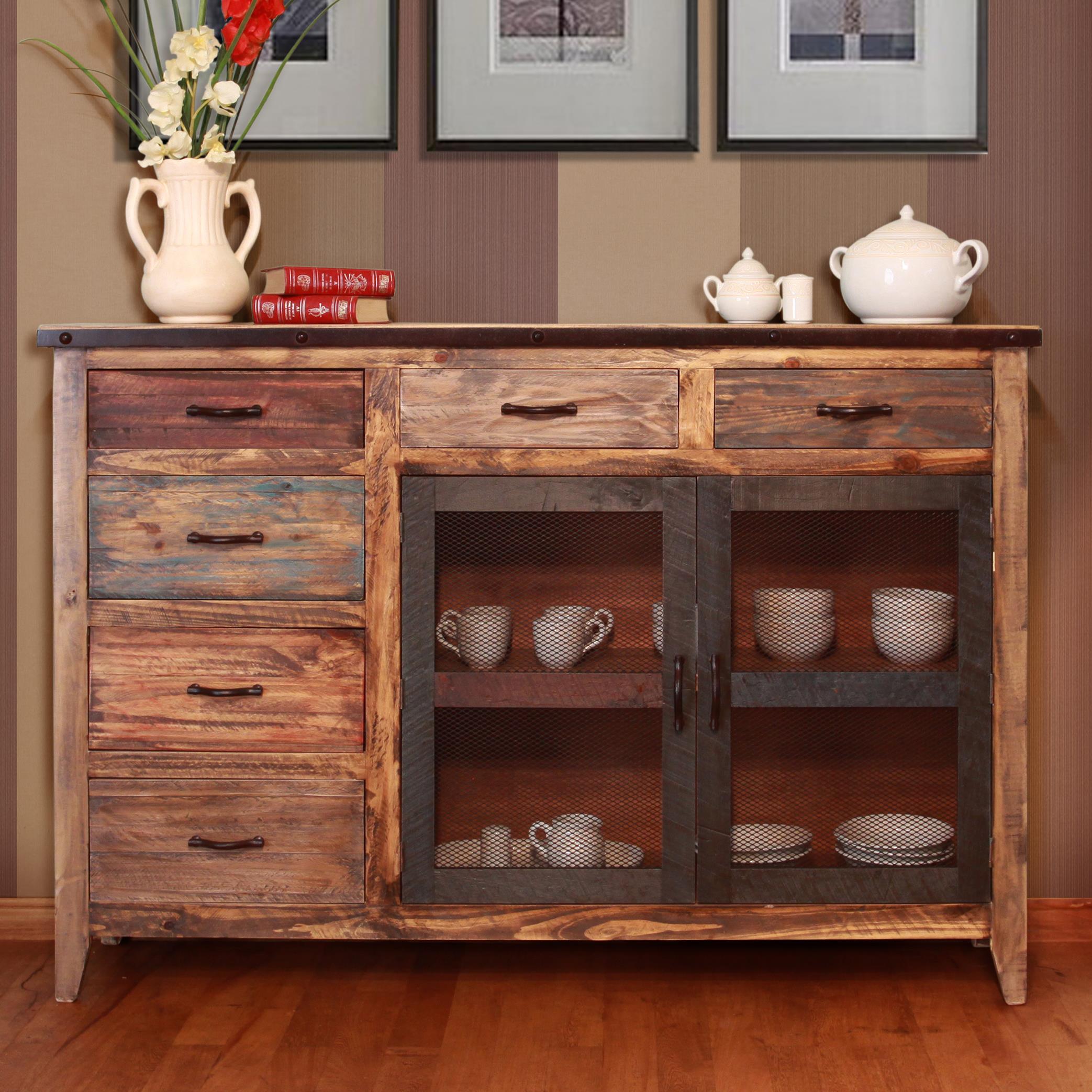 International Furniture Direct 900 Antique IFD963BUFFETMC Multicolor